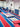 A room filled with lots of blue and red mats